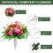 Artificial Cemetery Flowers with Vase Fake Silk Rose Lily Bouquet Grave Memorial Flowers, Colorful